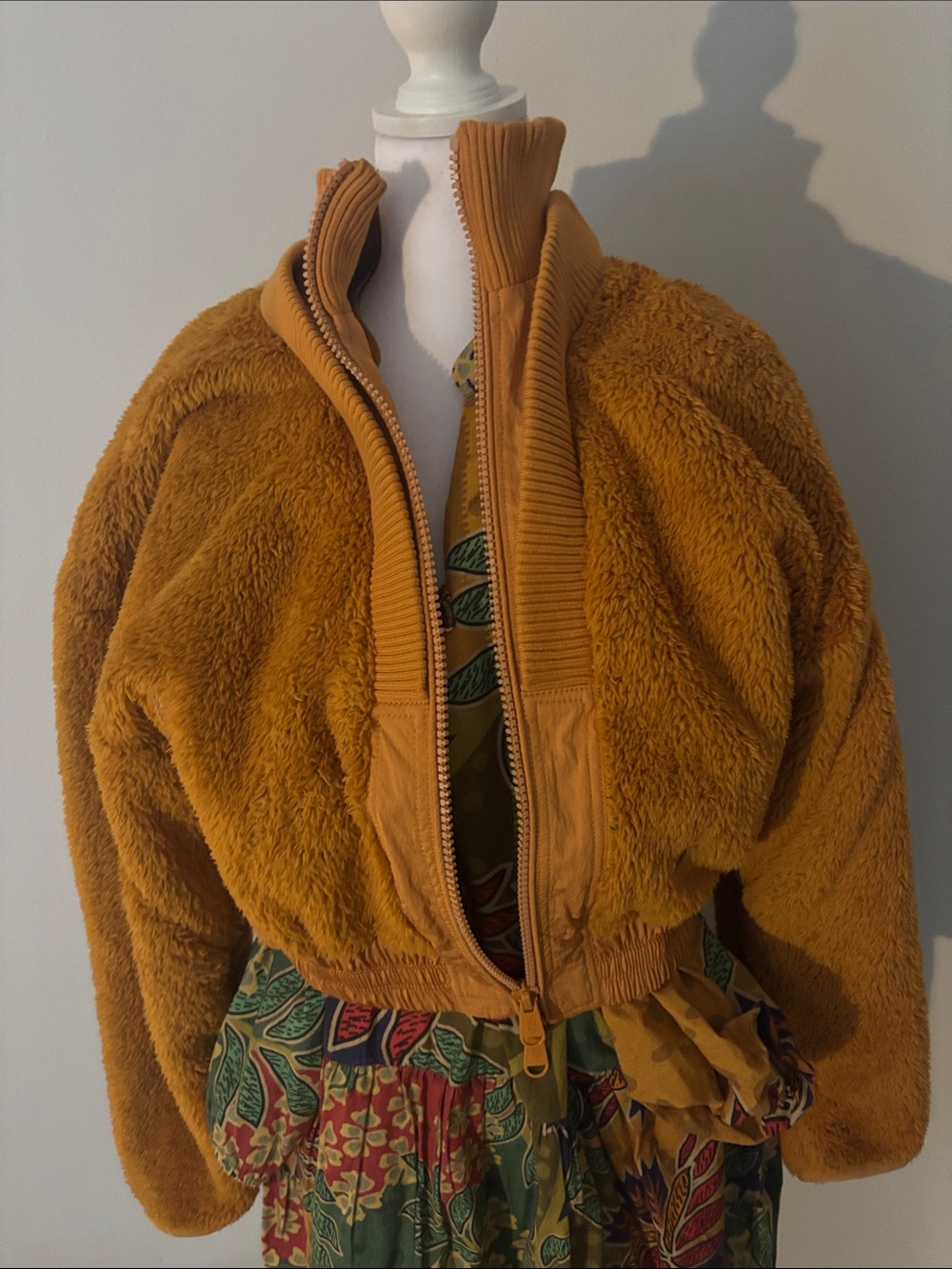 Free People Cropped Teddy Jacket in burnt orange